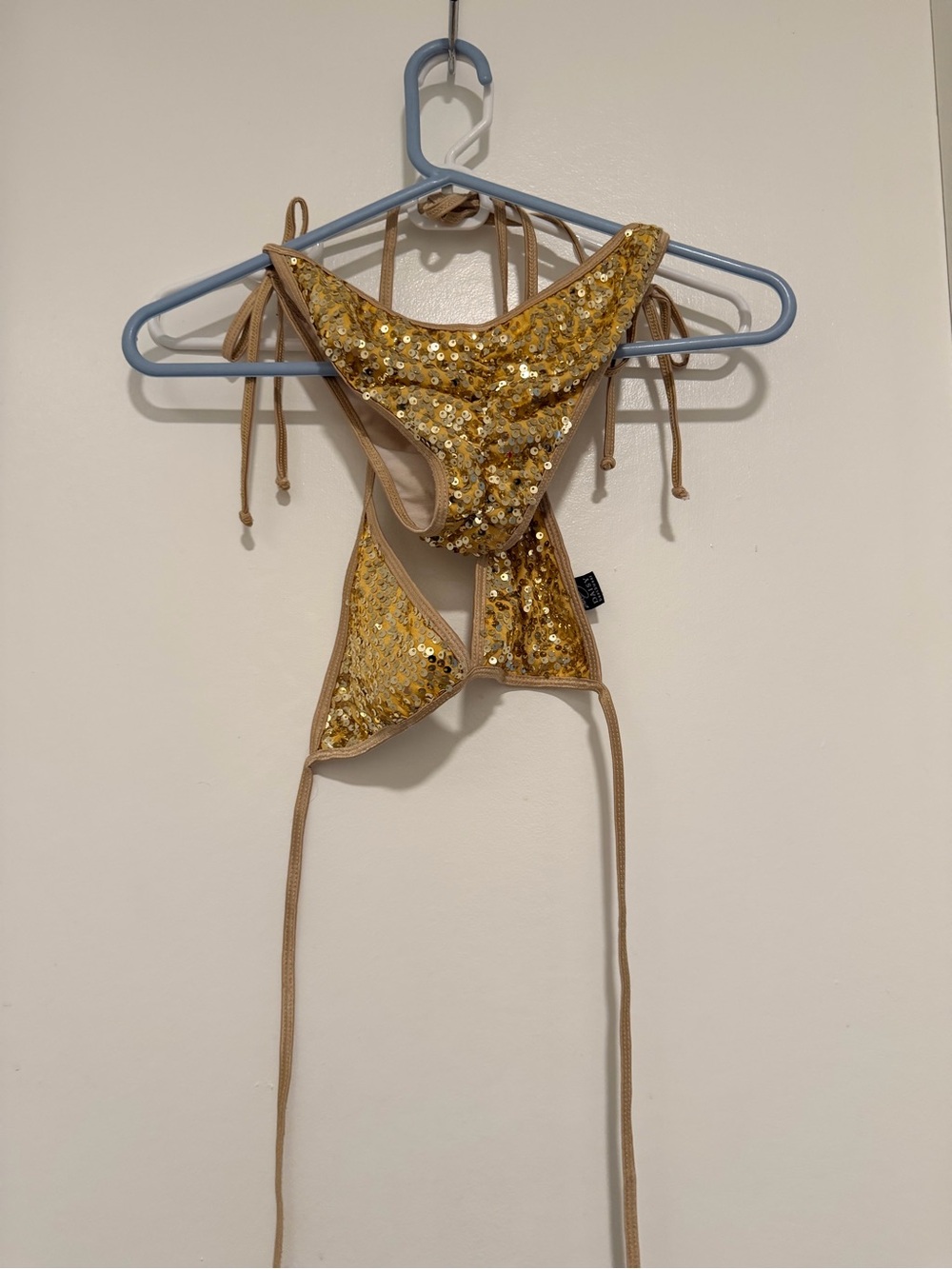 Gold Sequin Triangle Tie-Side Bikini Top